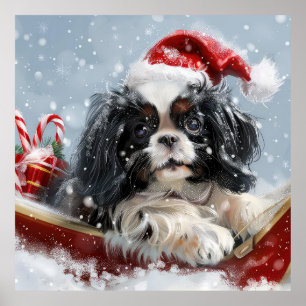 Póster Perro Japonés Chin Navideño Festivo
