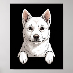 Póster perro jindo coreano divertido cachorro blanco asom