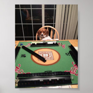 Póster Perro jugando al Mahjong Poster