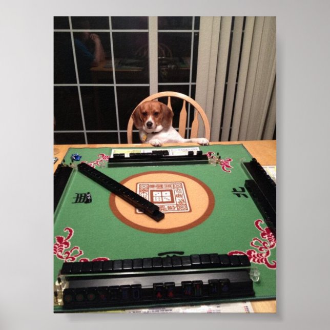 Póster Perro jugando al Mahjong Poster (Frente)