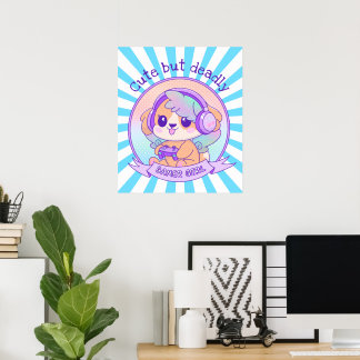 Póster Perro Kawaii con Chica Starbust Blu Wings Gamer