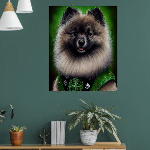 Póster Perro Keeshond con vestido de San Patricio