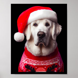 Póster Perro Kuvasz con Navidades de Santa Hat Lov propie