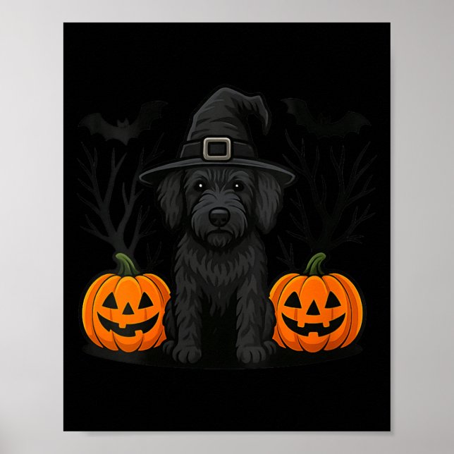 Póster Perro Labradoodle Negro Embrujado de Mujer Hallowe (Frente)
