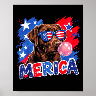 Póster perro labrador chicle 4 de julio bandera americana