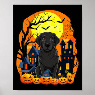 Póster Perro Labrador Negro Con Calabazas Divertido Espel