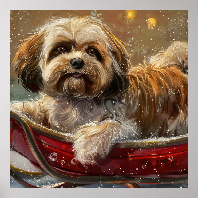 Póster Perro Lhasa Apso Festividad de Navidad (Frente)