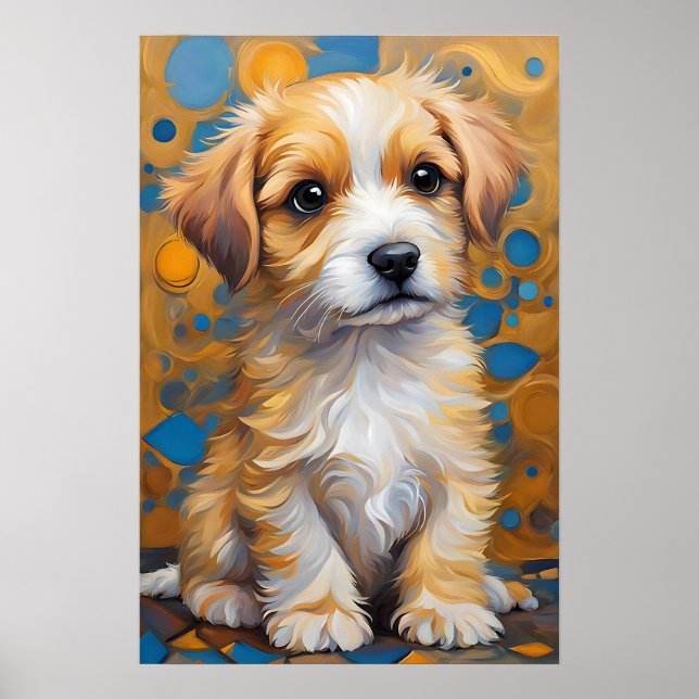 Póster Perro lindo al estilo de Kandinsky - Dorado y azul (Frente)