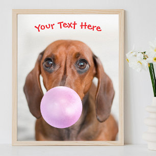 Póster Perro lindo, burbuja de la goma de la burbuja, nom