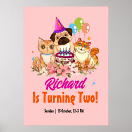 Póster Perro lindo cachorro fiesta de cumpleaños de un ni