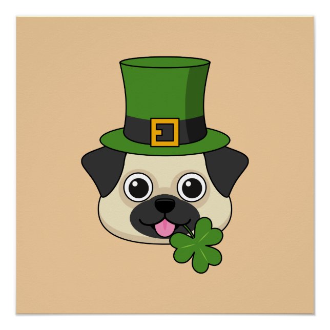 Póster Perro lindo con Gorra verde y Shamrock St Patrick (Anverso)