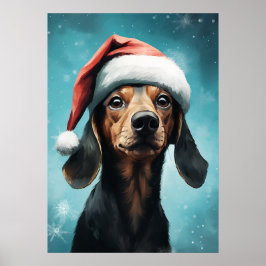 Póster Perro lindo con Navidades de Santa Hat Dachshund