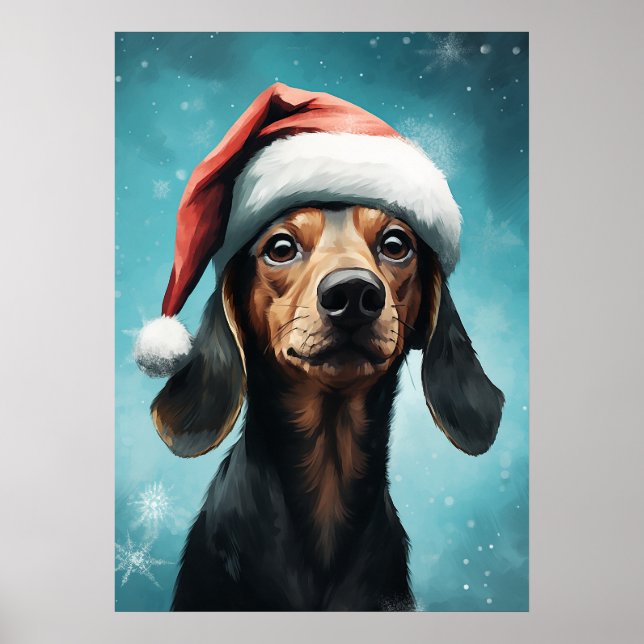 Póster Perro lindo con Navidades de Santa Hat Dachshund (Frente)