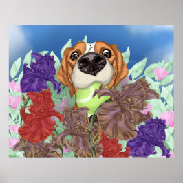 Póster Perro lindo en un campo de flores.