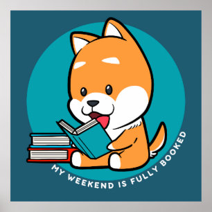 Póster Perro Lindo Leyendo Libro Cita Divertida
