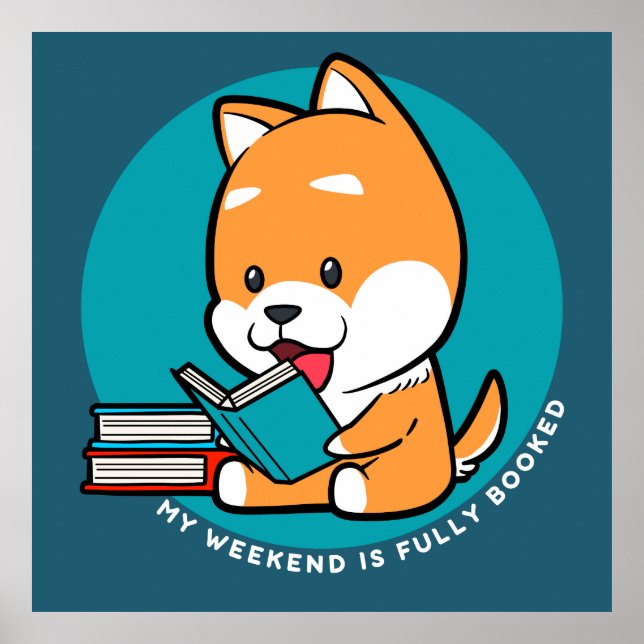 Póster Perro Lindo Leyendo Libro Cita Divertida (Frente)