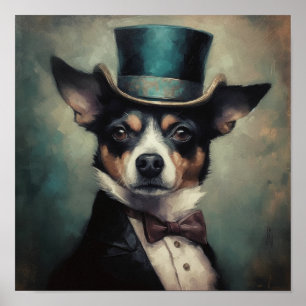 Póster perro lindo que lleva sombrero y corbatín