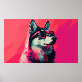 Póster Perro lindo Siberian Husky con gafas de sol