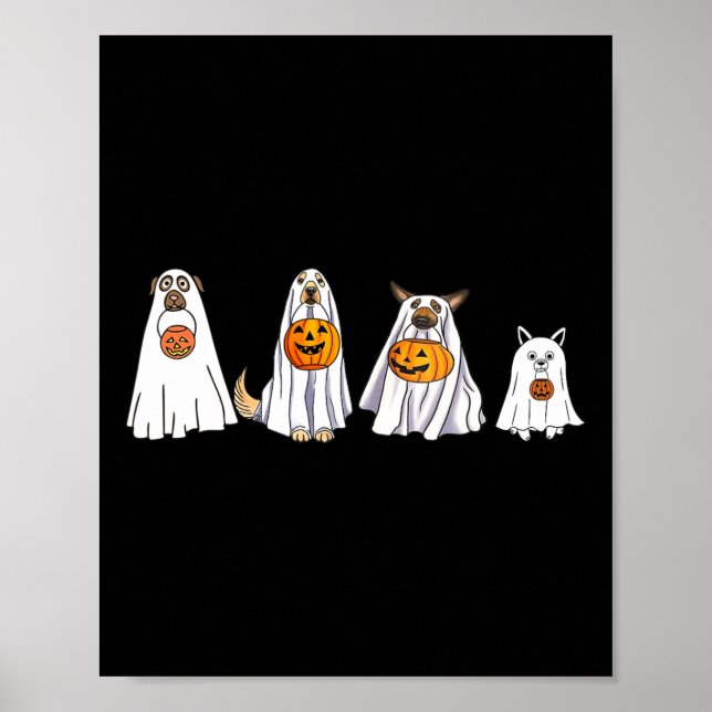 Póster Perro lindo vestido como boo divertido fantasma de (Frente)