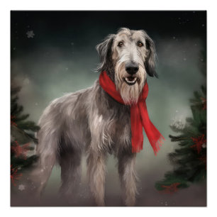 Póster Perro lobo en Navidades de nieve