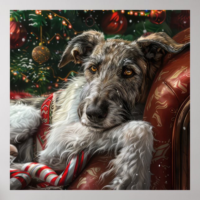 Póster Perro Lobo Sabueso Navidad Festiva (Frente)