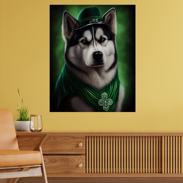 Póster Perro Malamute de Alaska con vestido de San Patric (Salón 2)
