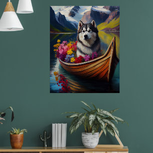 Póster Perro Malamute de Alaska sobre el pádel: una avent