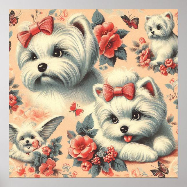 Póster Perro maltés vintage (Frente)