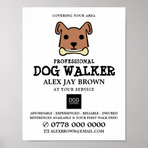 Póster Perro marrón con óseo, publicidad de The Dog Walke