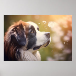 Póster Perro Mascota de San Bernardo Animal Tranquilo