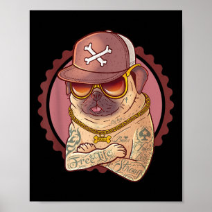 Póster Perro, Mascota, tatuaje, rap _ Pug, rapero Tee