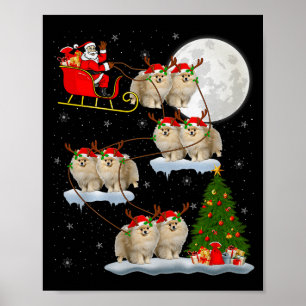 Póster Perro Meraniano Santa Trineo Volador Divertido Mág