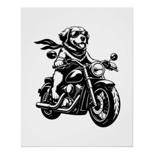 Póster Perro Motero Guay Montando una Motocicleta
