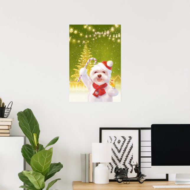 Póster Perro navidad en Santa Hat (Oficina en casa)
