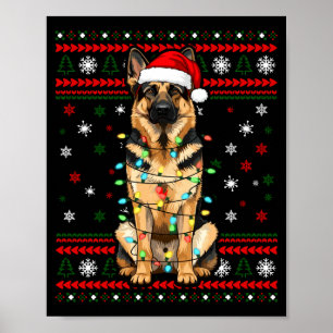 Póster Perro Navidad, Luces de Navidad Pastor Alemán Feo