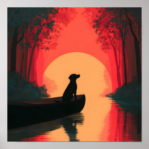Póster Perro negro de Labrador minimalista al atardecer