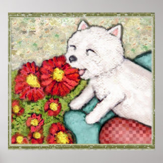 Póster Perro occidental con flores