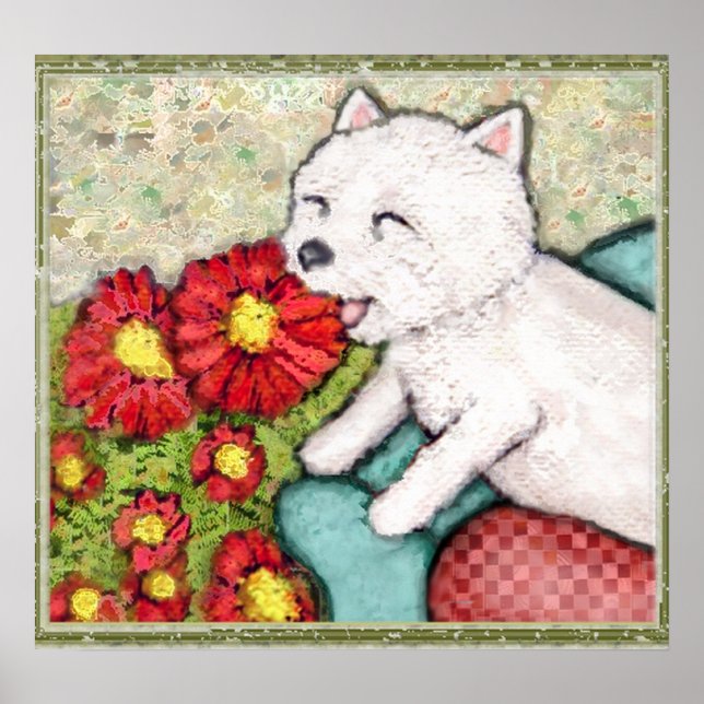 Póster Perro occidental con flores (Frente)