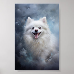 Póster Perro panomerano blanco