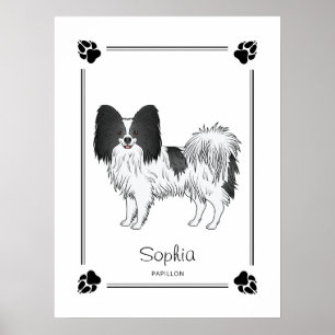 Póster Perro Papillon Blanco Y Negro Con Patitas Y Texto