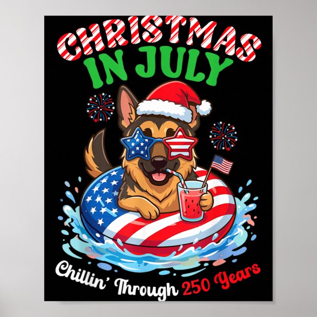 Póster Perro pastor alemán de Navidad Uly relajándose (Frente)