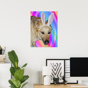 Póster Perro pastor alemán divertido con orejas de conejo