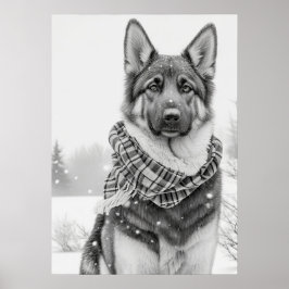 Póster Perro pastor alemán en nieve