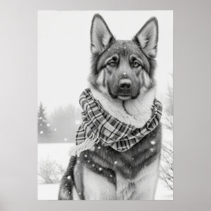 Póster Perro pastor alemán en nieve