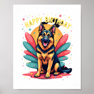 Póster Perro Pastor Alemán Feliz Cumpleaños Fiesta Shep R