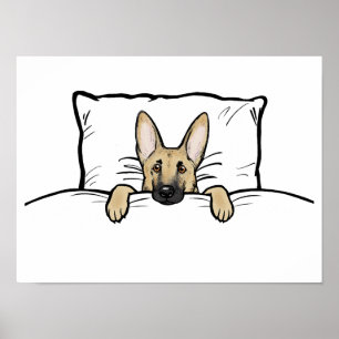 Póster Perro pastor alemán lindo envuelto en cama