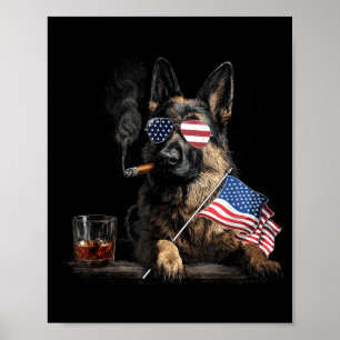 Póster Perro pastor alemán papá patriótico bandera americ