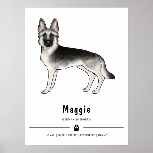 Póster Perro pastor alemán sable plateado y texto persona (Frente)