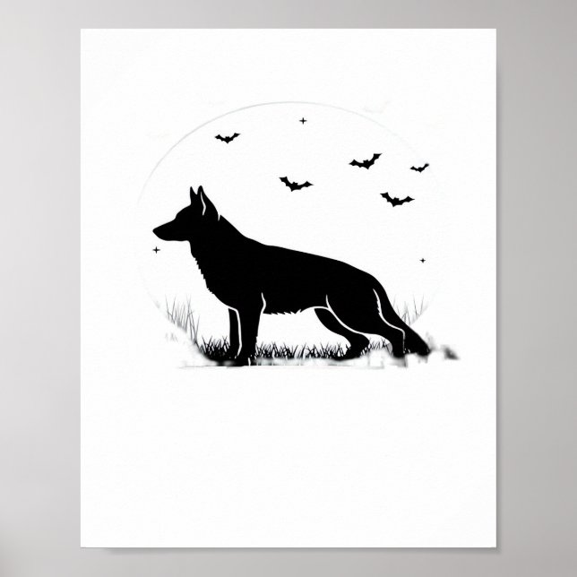 Póster Perro Pastor Alemán - Silhouette Halloween Moon Cl (Frente)