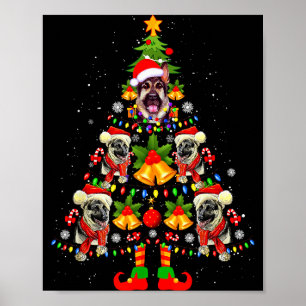 Póster Perro pastor alemán sombrero de Santa Navidad árbo